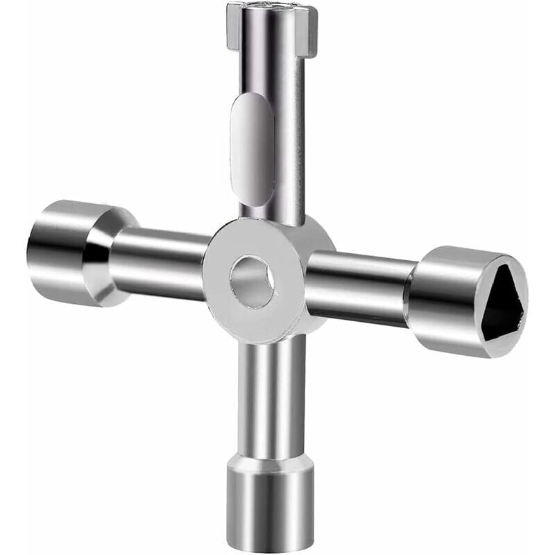 foto del prodotto chiave multifunzione a 4 vie per apertura chiave armadio contatore gas porta acqua elettrica argento 