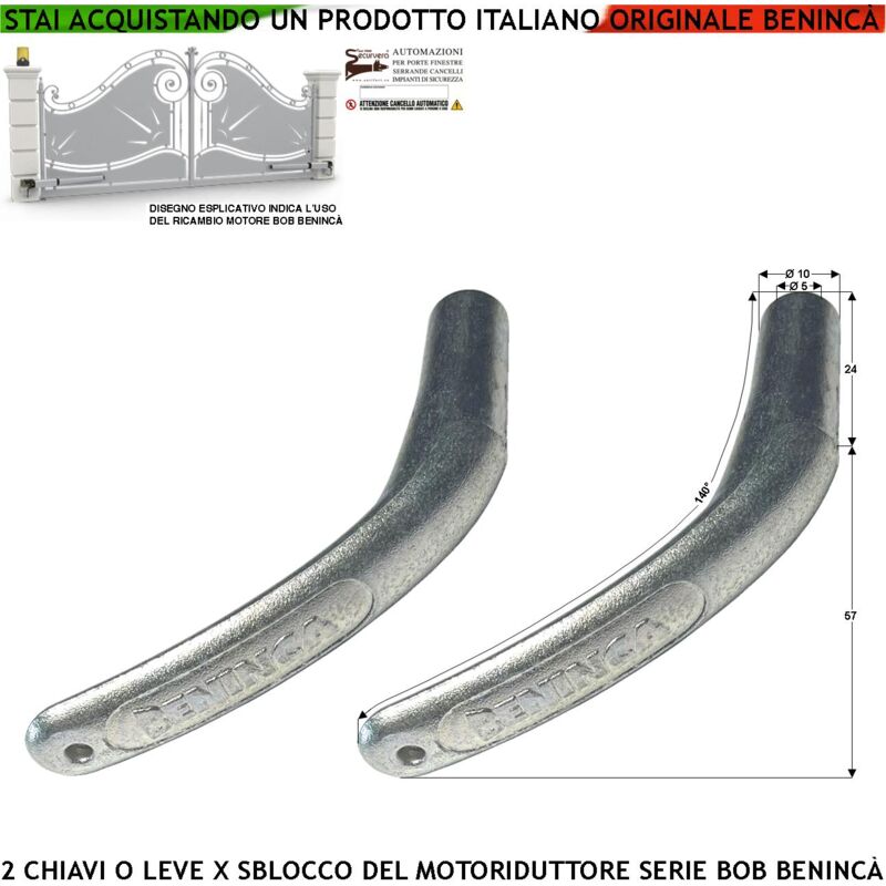 foto del prodotto chiave per lo sblocco del motoriduttore bob della beninc 2 leve utili per l aperetura cancello in mancanza di rete elettrica costruita in fusione di