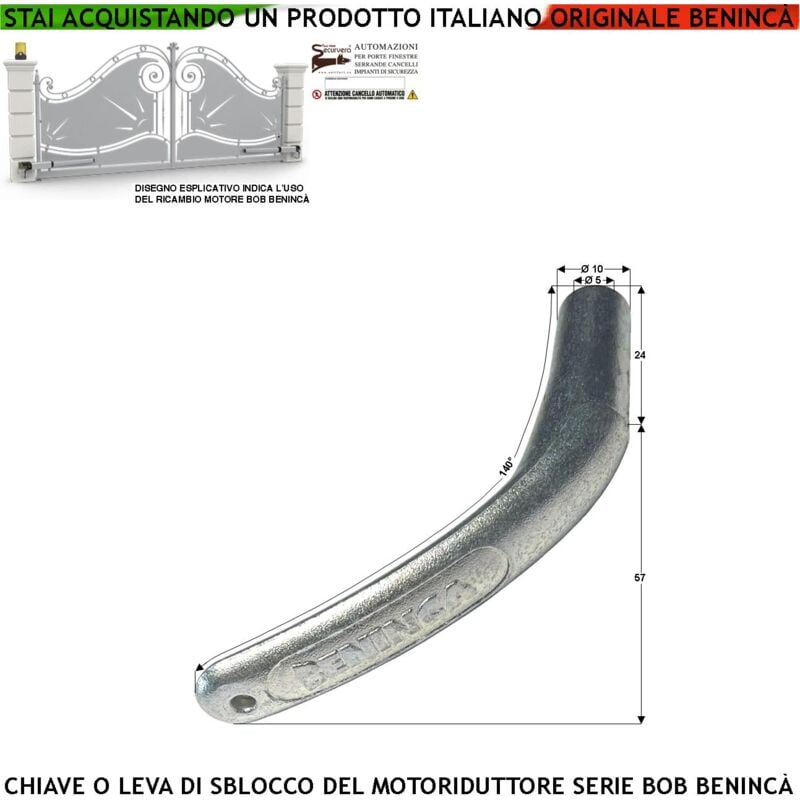 foto del prodotto chiave per lo sblocco del motoriduttore bob della beninc leva utile per l aperetura cancello in mancanza di rete elettrica costruita in fusione di