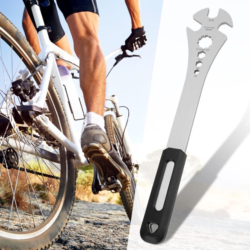 foto del prodotto chiave per pedali bici, chiave per pedali bici con manico extra lungo, strumento multiuso per la rimozione dei pedali con bussola esagonale da 15 mm,