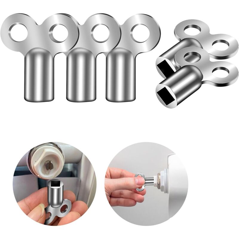 foto del prodotto chiave per spurgo radiatore, 10 chiavi per spurgo quadrate argentate, chiave per spurgo universale, chiave compatta per radiatori in alluminio per