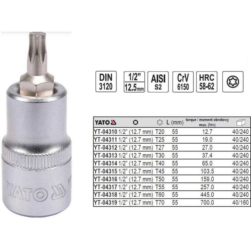 foto del prodotto chiave torx 1 2 t27 l55mm yt 04312 yato