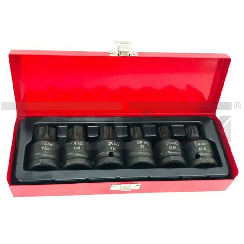 foto del prodotto chiavi a bussola 6pz torx millerighe impatto 3 4 m16 18 t70 80 90 100
