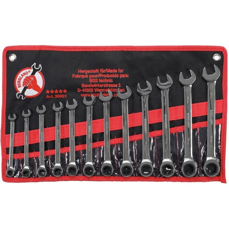 foto del prodotto chiavi combinate a cricchetto set di 12 chiavi bgs bergland da 8 a 19 mm
