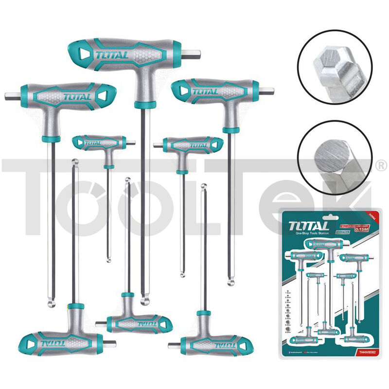 foto del prodotto chiavi esagonali a t 2 10mm set 10pz end ball testa tonda total