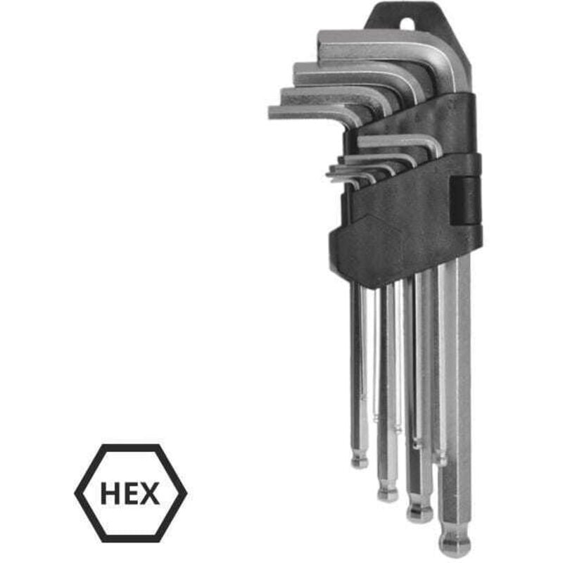 foto del prodotto chiavi esagonali con sfera awtools 1,5-10 mm 9 pezzi 1,5 2 2,5 3 4 5 7 8 10 mm