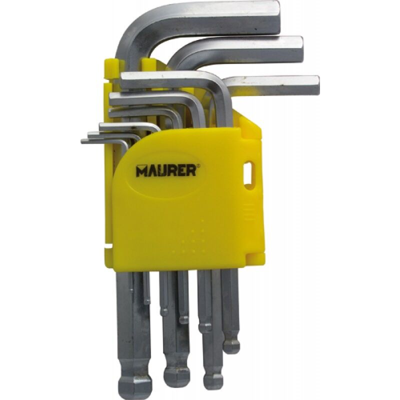 foto del prodotto chiavi esagonali maschio in serie 9 pz con testa sferica astuccio pvc maurer