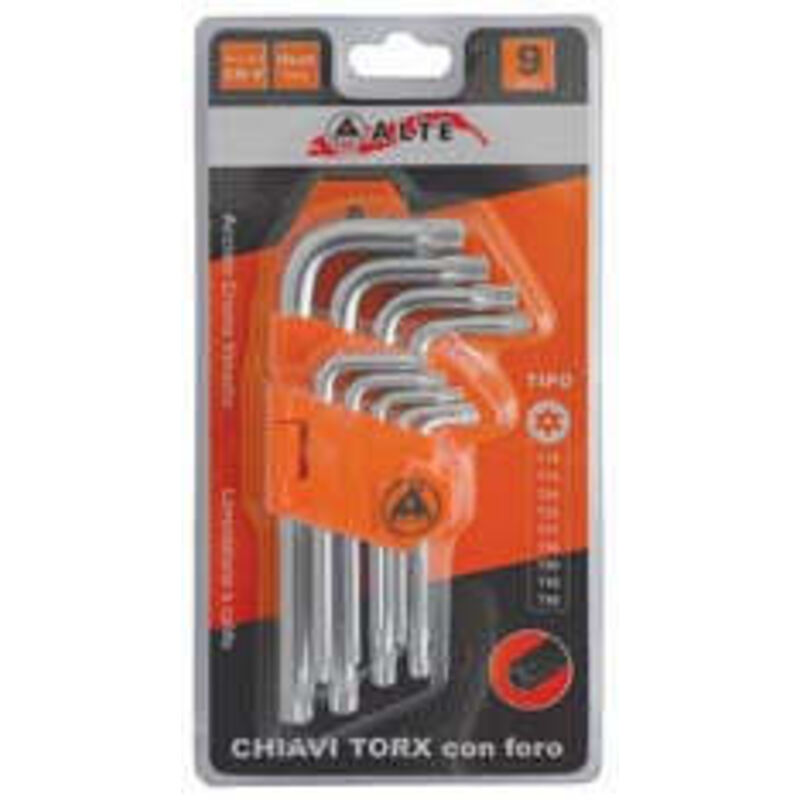 foto del prodotto chiavi maschio torx con foro tipo corto cromo vanadio in serie 9 pezzi