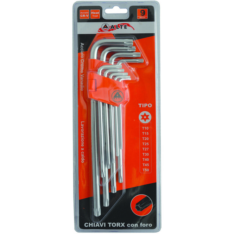foto del prodotto chiavi maschio torx con foro tipo lungo cromo vanadio serie 9 pezzi