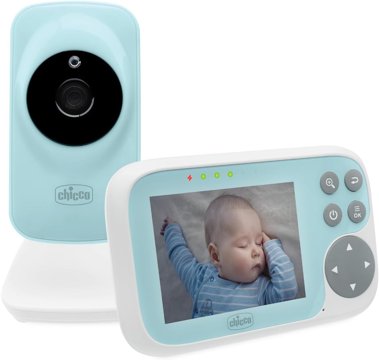 foto del prodotto chicco baby monitor video start, con schermo a colori 3.2 pollici, portata 200 m, visione notturna infrarossi, funzione smart eco mode, batteria ricaricabile 11479