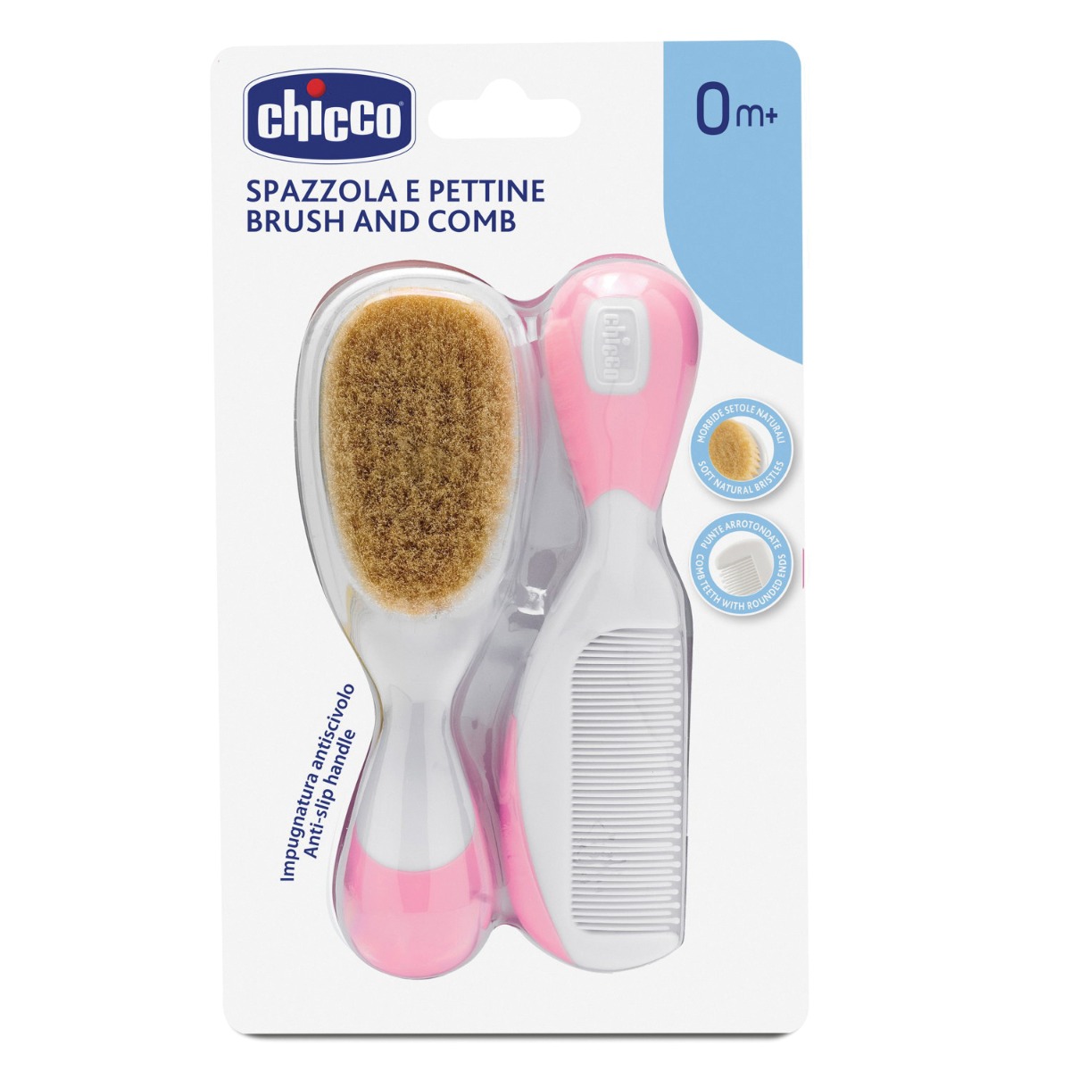 foto del prodotto chicco spazzolino e pettine naturale rosa