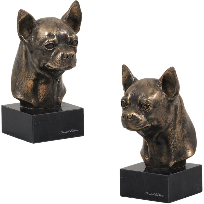 foto del prodotto chihuahua a pelo corto i statuetta di cane, busto su base di pietra, scultura, trofeo per la mostra canina art dog