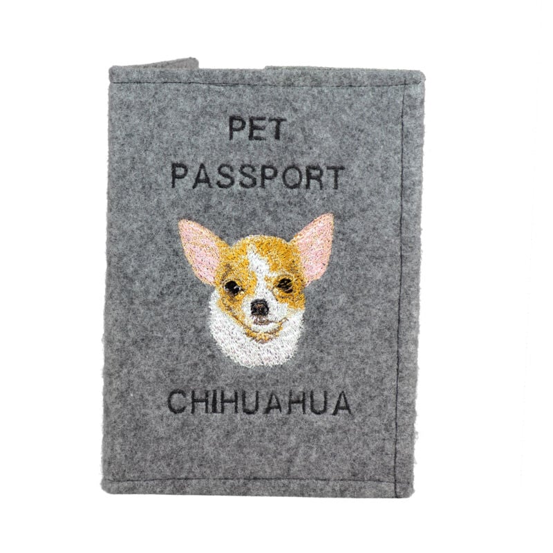 foto del prodotto chihuahua a pelo corto portapassaporto per cani, portadocumenti, regalo per viaggiatori di art dog
