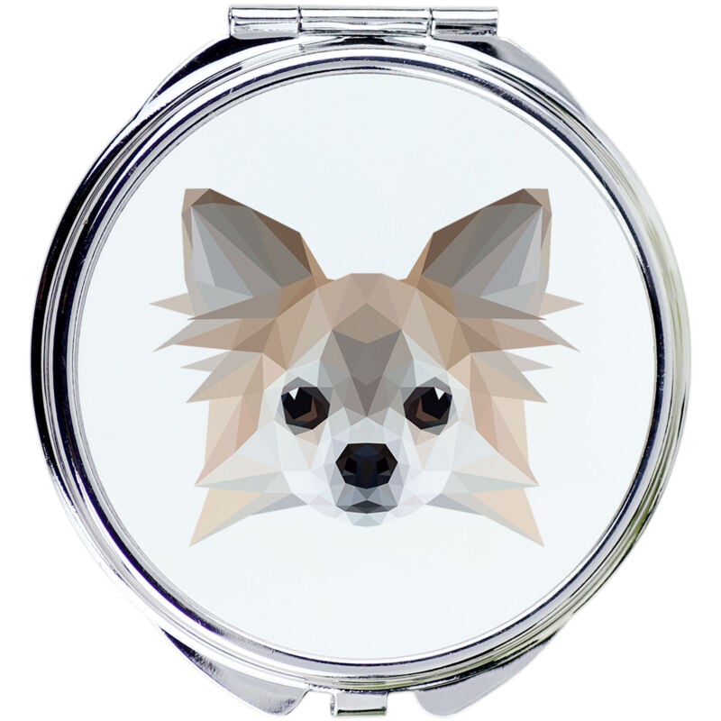 foto del prodotto chihuahua a pelo lungo specchio con foto e scritta geometrica di art dog