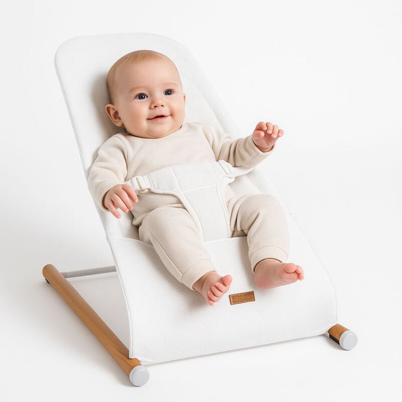 foto del prodotto childhome seggiolino a dondolo per neonati sdraietta per bambini, rete bianca, max. 9 kg, acciaio faggio, lxlxh 46x74x56 cm