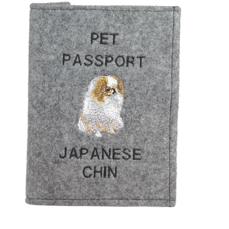 foto del prodotto chin giapponese, spaniel giapponese portapassaporto per cani, portadocumenti, regalo per viaggiatori di art dog