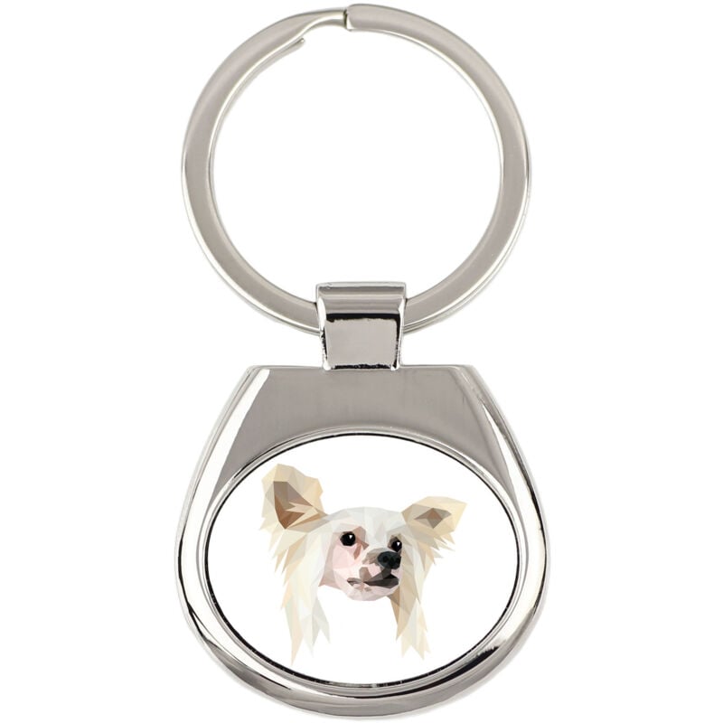 foto del prodotto chinese crested - portachiavi geometrico con foto e scritta art-dog