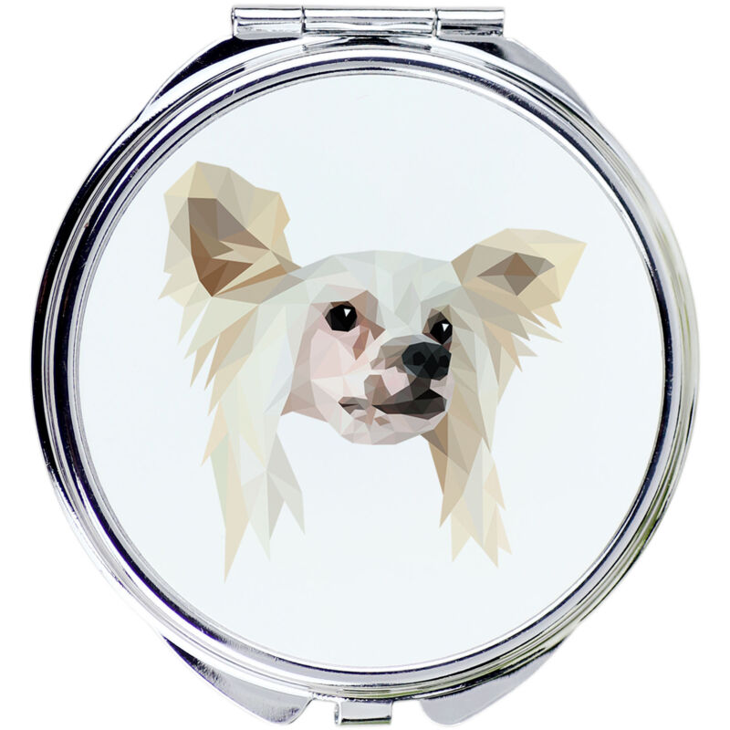 foto del prodotto chinese crested specchio con foto e iscrizione geometrica di art dog