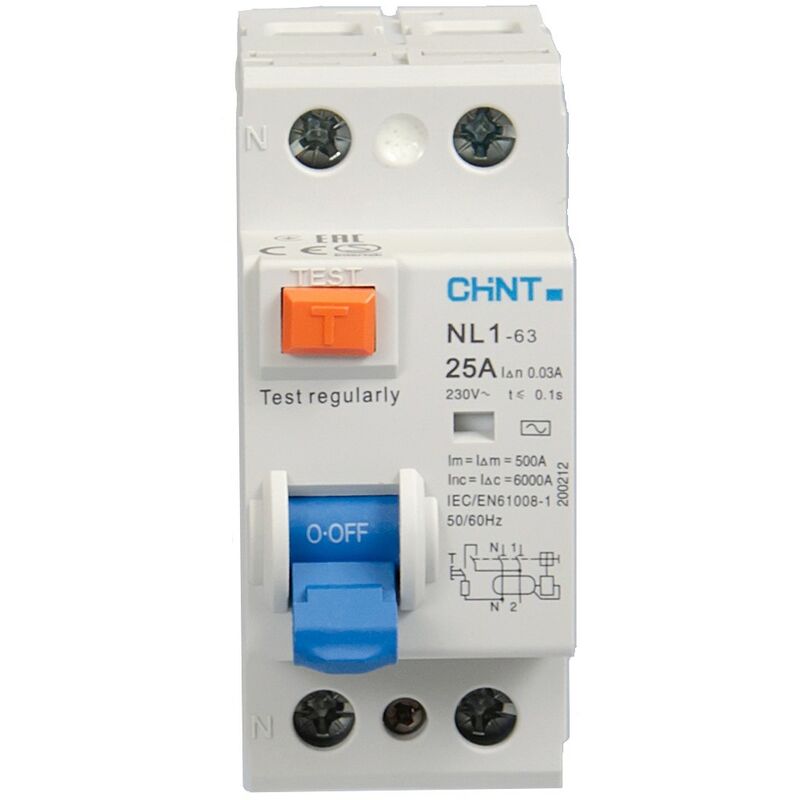 foto del prodotto chint interruttore differenziale salvavita puro 25a 6ka 2p 2m tipo ac 200212