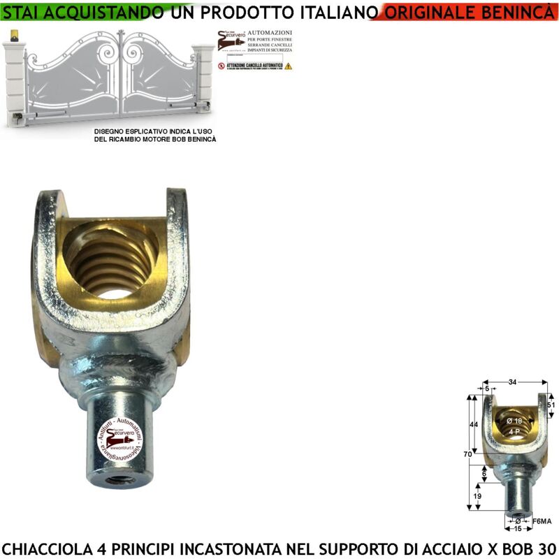 foto del prodotto chiocciola di traino in ottone ricambio del bob30 motore cancello a 4 principi incastonata sulla forcella di acciaio zincata codice beninc 9686816