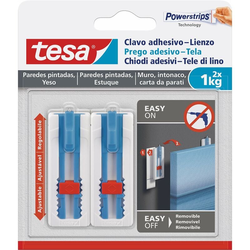 foto del prodotto chiodi adesivi per carta da parati e intonaco reglabile orizzontale vertticale autoadesivo per quadri e telai forza fino a 1 kg per chiodo