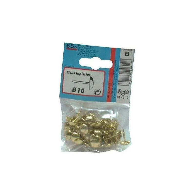 foto del prodotto chiodi da tappezzeria in acciaio placcato oro 10 mm sc, diametro 10 mm, 65 pezzi.