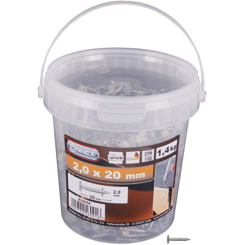 foto del prodotto chiodi per cartone catramato, 2 x 20 mm, zincato, in secchiello da 1,4 kg - connex