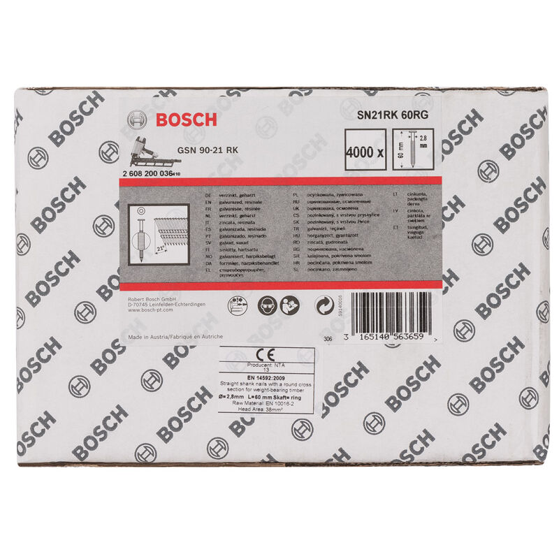 foto del prodotto chiodo a testa tonda bosch sn21rk 60rg 2,8 mm, 60 mm, zincato, scanalato