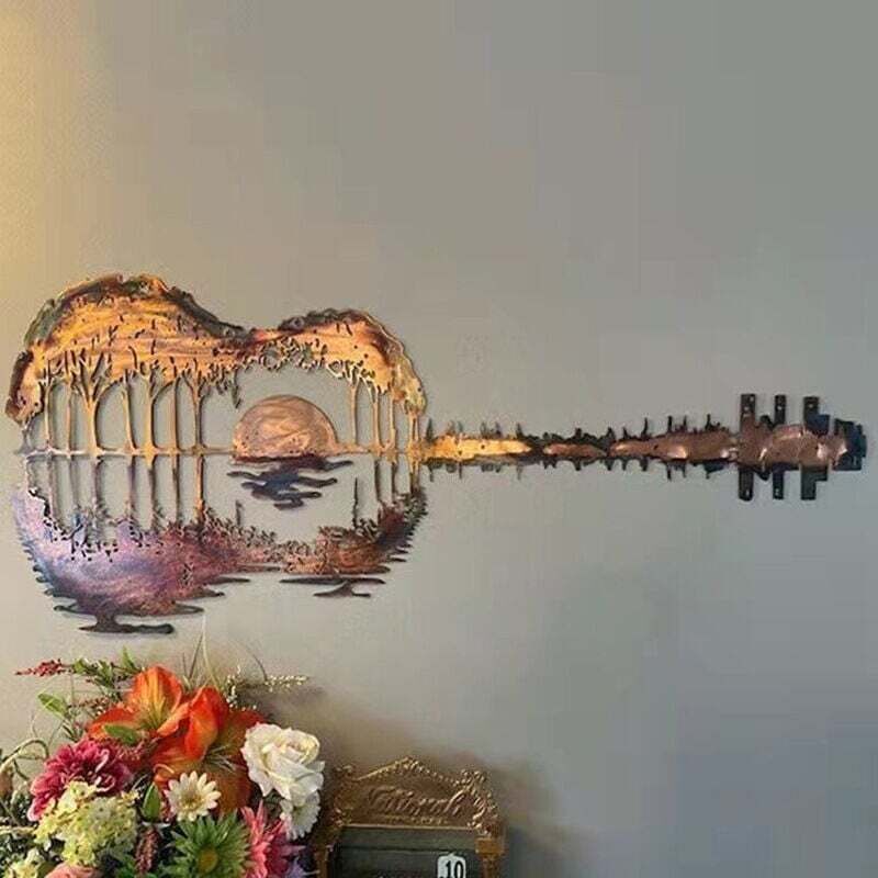 foto del prodotto chitarra astratta in metallo art deco artigianato creativo ornamento decorativo in ferro decorazione da parete per interni ed esterni cortile 25 10 cm oro