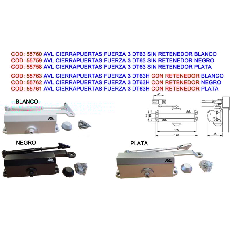 foto del prodotto chiudiporta avl force 3 dt63h con fermo argento