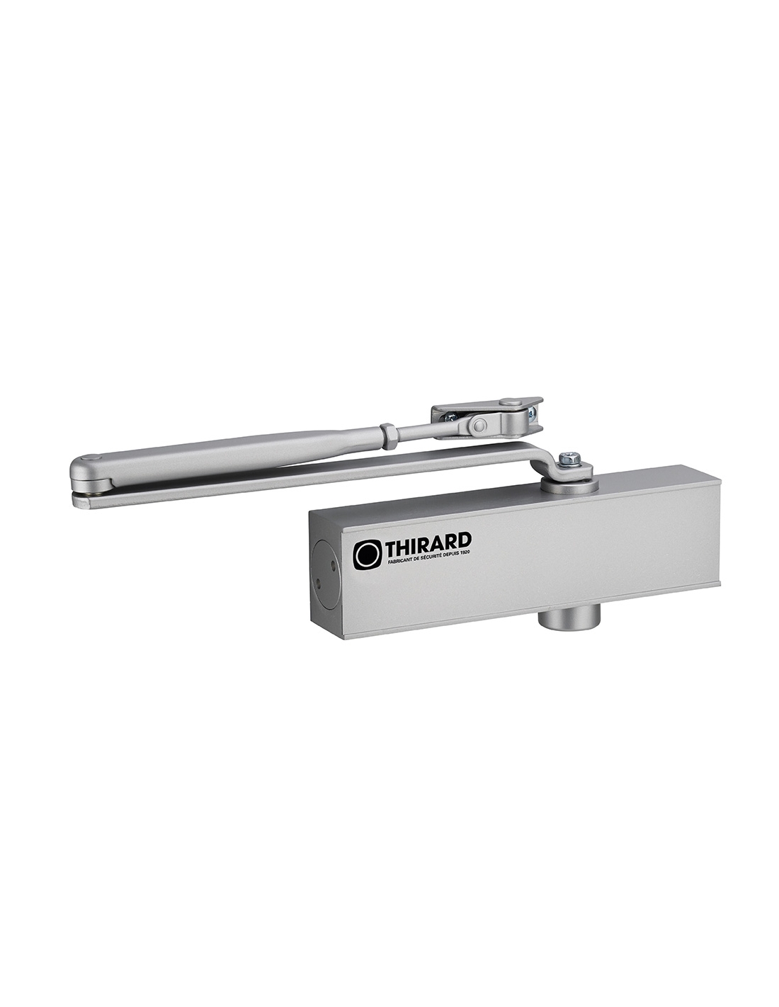 foto del prodotto chiudiporta spingiporta automatico idraulico, forza da 2 a 4, portata 40 80kg, reversibile, argento thirard