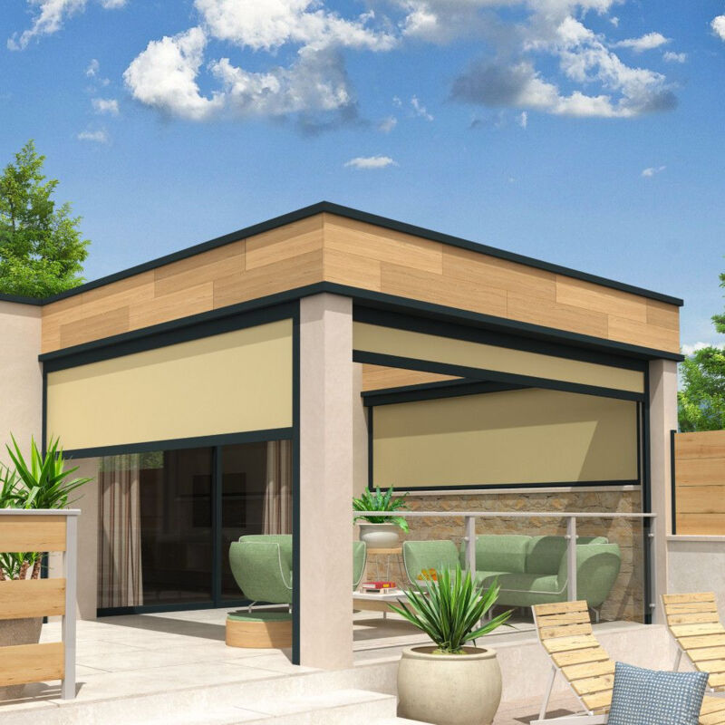 foto del prodotto chiusura a cassonetto per pergola lolite e heliolite 3,50x2,50 m motorizzato a telecomando grigio antracite beige chiaro 