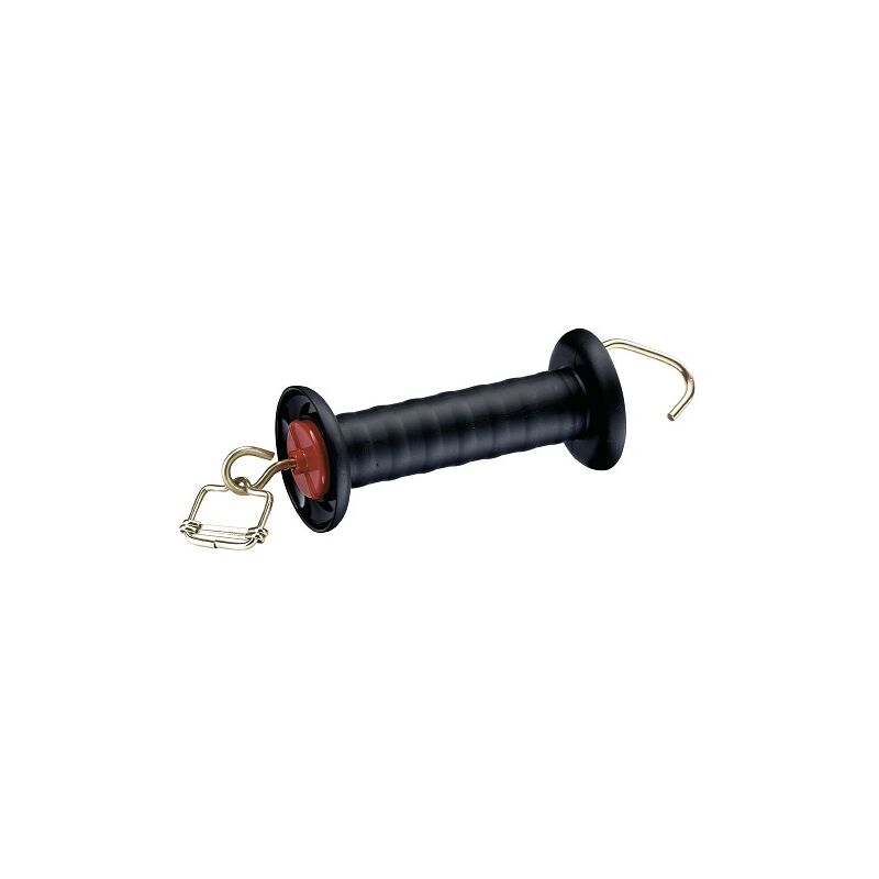 foto del prodotto chiusura del tenditore nero per recinzioni elettriche. con gancio. pensato per i nastri elettrici. include un pareggio.