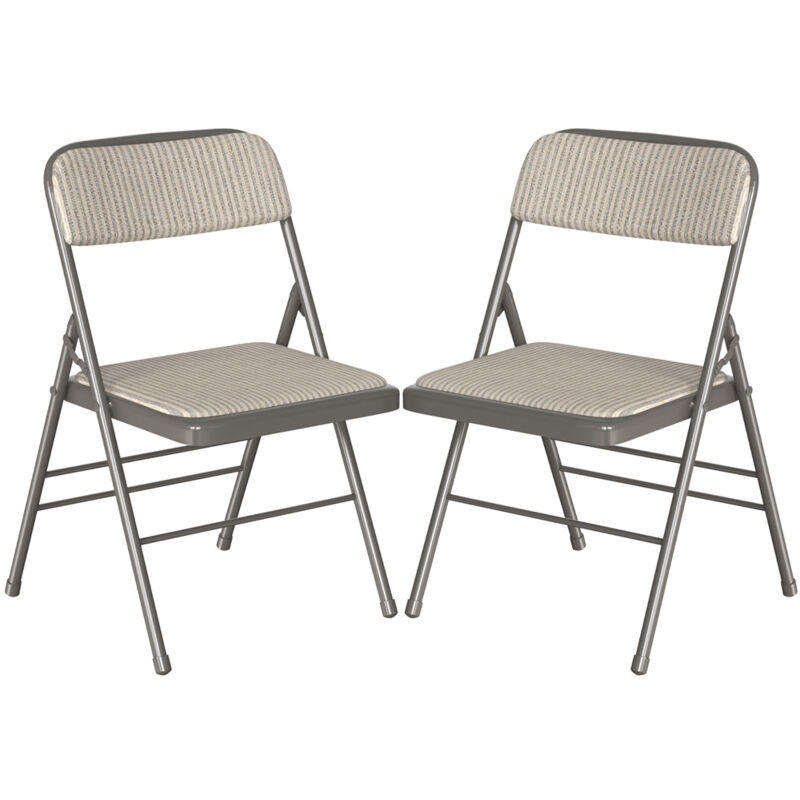 foto del prodotto chleby set di 2 sedie pieghevoli per conferenze, in morbido tessuto e telaio in acciaio, per cucina, interno, esterno, beige grigio a righe sedie