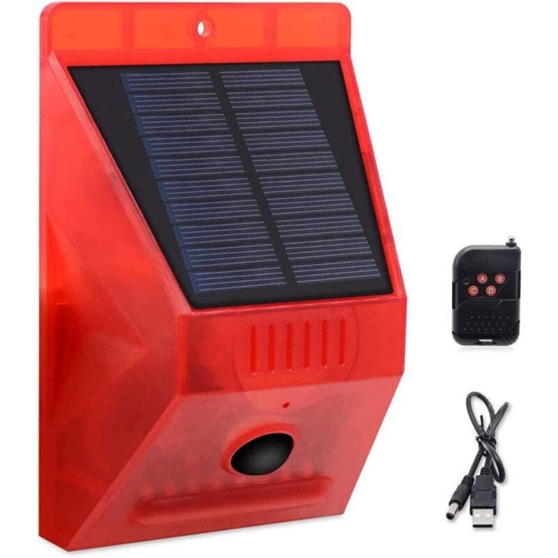 foto del prodotto chunhee luce solare con allarme flash con telecomando rilevatore di movimento luce di allarme per esterni 129db suono sirena di sicurezza luce ip65