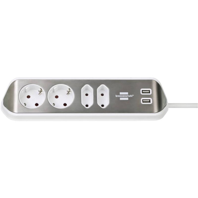 foto del prodotto ciabatta angolare a 4 prese con superficie in acciaio inox di alta qualit presa angolare con 2 prese schuko e 2 prese europee, incl. funzione di