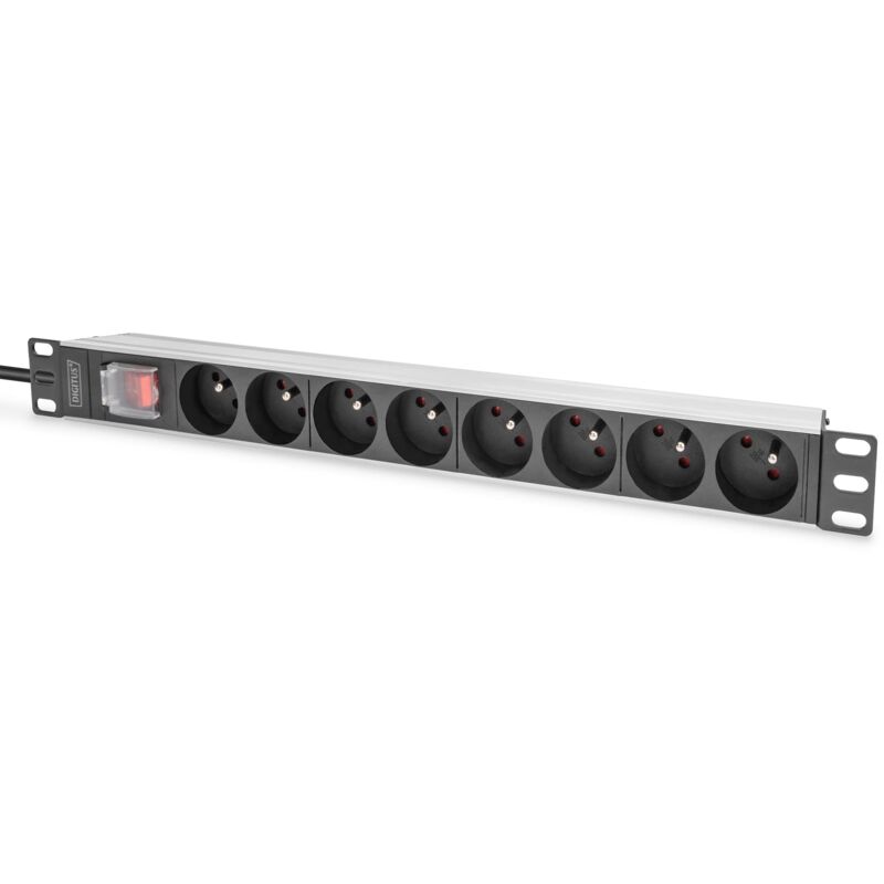 foto del prodotto ciabatta elettrica da 19 8 prese 1u versione francese 250vac 50 60hz 16a 4000w con interruttore digitus