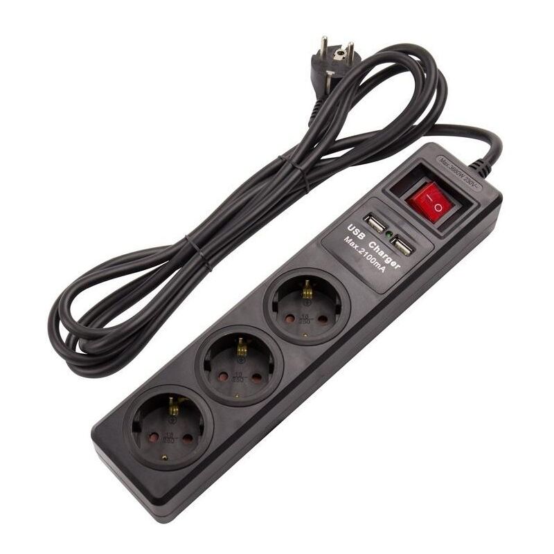 foto del prodotto ciabatta multipla 3 prese tipo f schuko 2xusb 3m nero