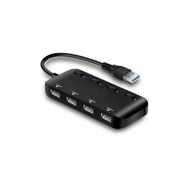 foto del prodotto ciabatta multipresa con hub usb 3.0, 4 porte usb multiple ultrasottili con indicatori di interruttore di alimentazione individuali