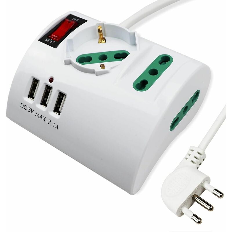foto del prodotto ciabatta multipresa da scrivania tavolo con presa 3 prese 3 usb e interruttore extrastar