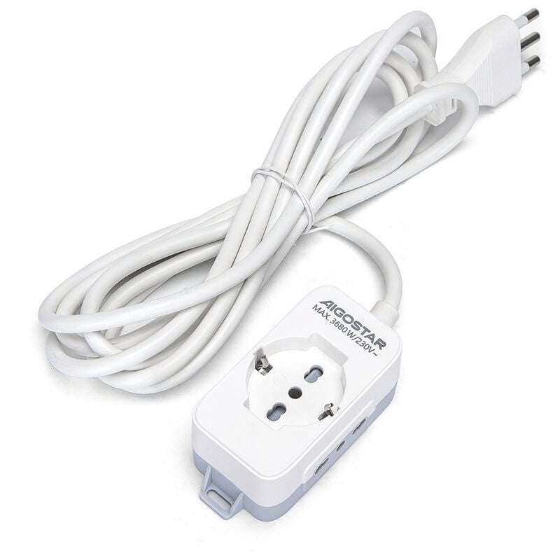 foto del prodotto ciabatta multipresa elettrica 3 posti con cavo da 3m 8211 1presa schuko 2 bipasso aigostar
