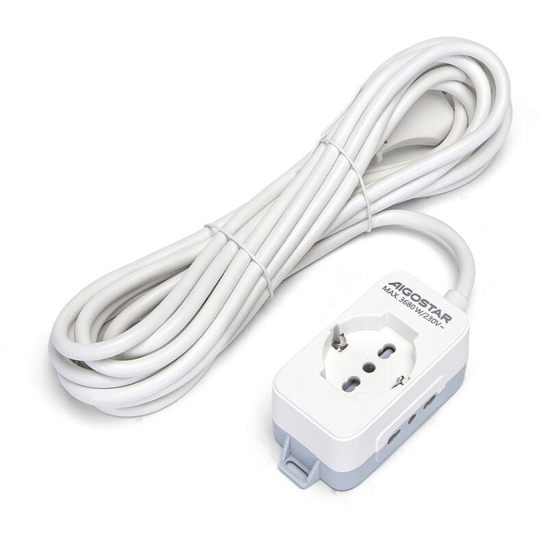 foto del prodotto ciabatta multipresa elettrica 3 posti con cavo da 5m 8211 1presa schuko 2 bipasso aigostar