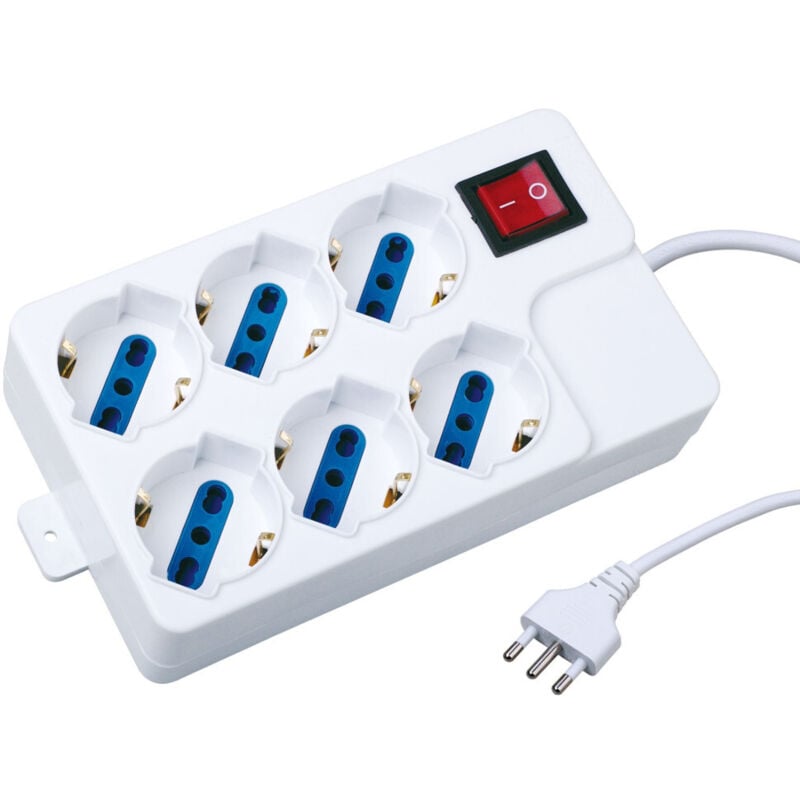 foto del prodotto ciabatta multipresa elettrica 6 posti schuko 10 16a interruttore 2500w 1,5mt trade shop traesio