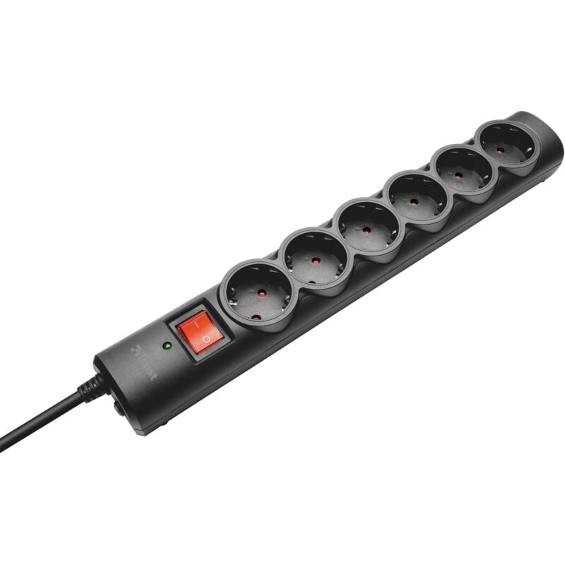 foto del prodotto ciabatta trust 6 prese schuko protezione interruttore on off colore nero 21059