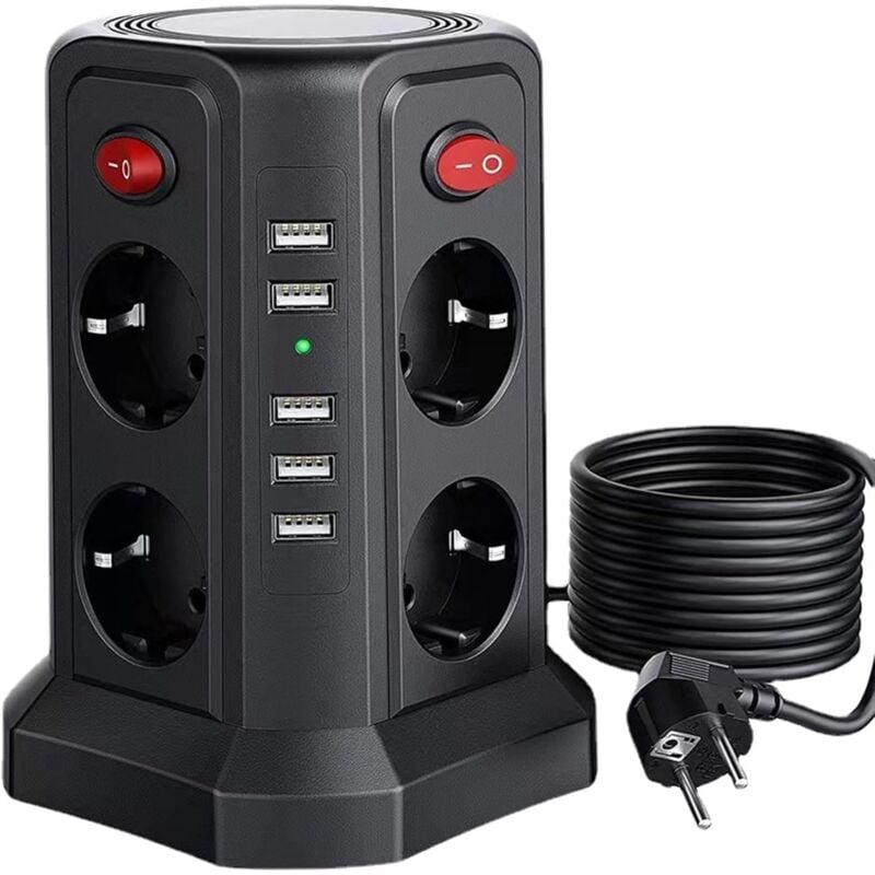 immagine 0 del prodotto ciabatta verticale con protezione da sovratensione, torre con 5 prese usb, 8 prese ca commutate, prolunga da 6 piedi
