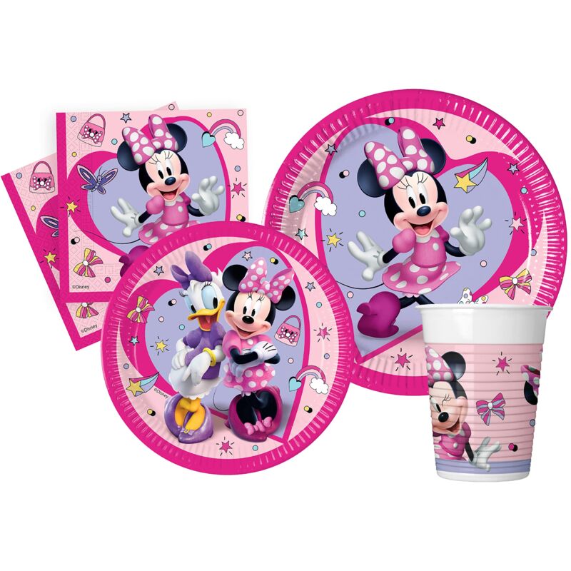 foto del prodotto ciao kit party tavola disney minnie junior per 24 persone 112 pezzi 24 piatti 23cm, 24 piatti 20cm, 24 bicchieri 200ml, 40 tovaglioli 33x33cm 
