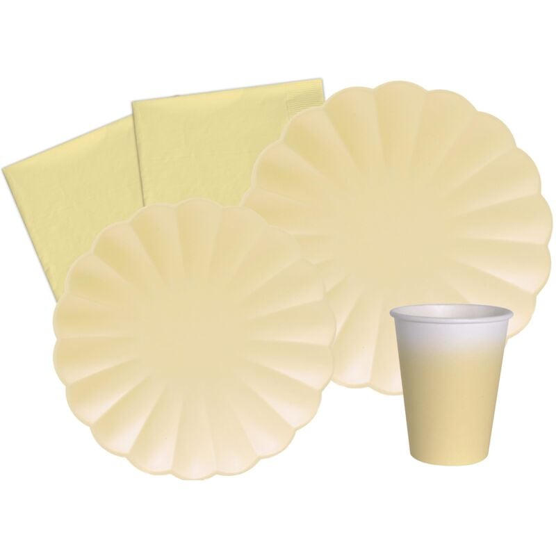 foto del prodotto ciao kit party tavola flower shape per 8 persone 44 pezzi 8 piatti 23cm, 8 piatti 18cm, 8 bicchieri 200ml, 20 tovaglioli 33x33cm in carta
