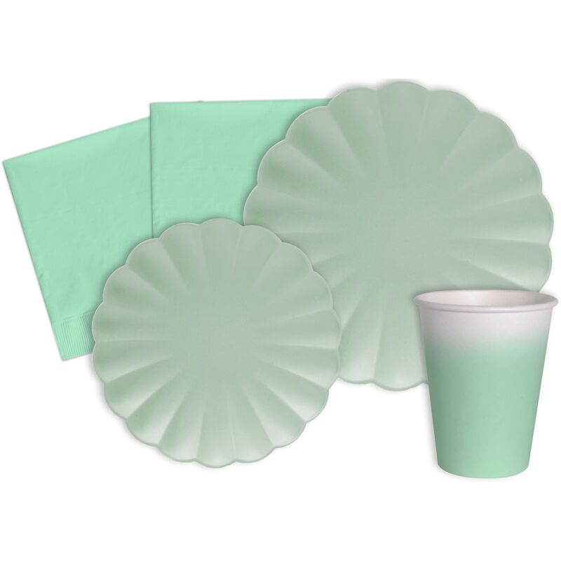foto del prodotto ciao kit party tavola flower shape per 8 persone 44 pezzi 8 piatti 23cm, 8 piatti 18cm, 8 bicchieri 200ml, 20 tovaglioli 33x33cm in carta