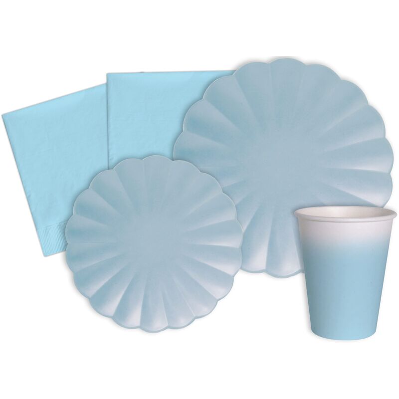 foto del prodotto ciao kit party tavola flower shape per 8 persone 44 pezzi 8 piatti 23cm, 8 piatti 18cm, 8 bicchieri 200ml, 20 tovaglioli 33x33cm in carta