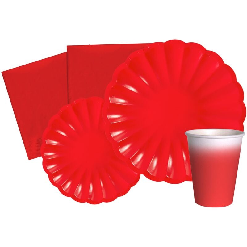 immagine 0 del prodotto ciao kit party tavola flower shape per 8 persone 44 pz 23cm, 8 piatti 18cm, 8 bicchieri, 20 tovaglioli , rosso carta compostabile eco friendly,